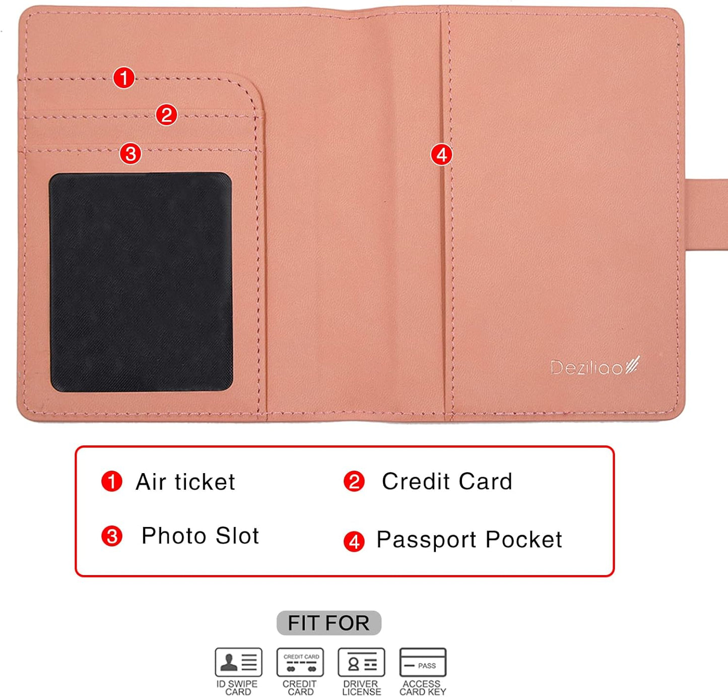 Deziliao Faux Leather Passport and Vaccine Card Holder, Pink, Waterproof, Rfid Blocking, Slim, Unisex
