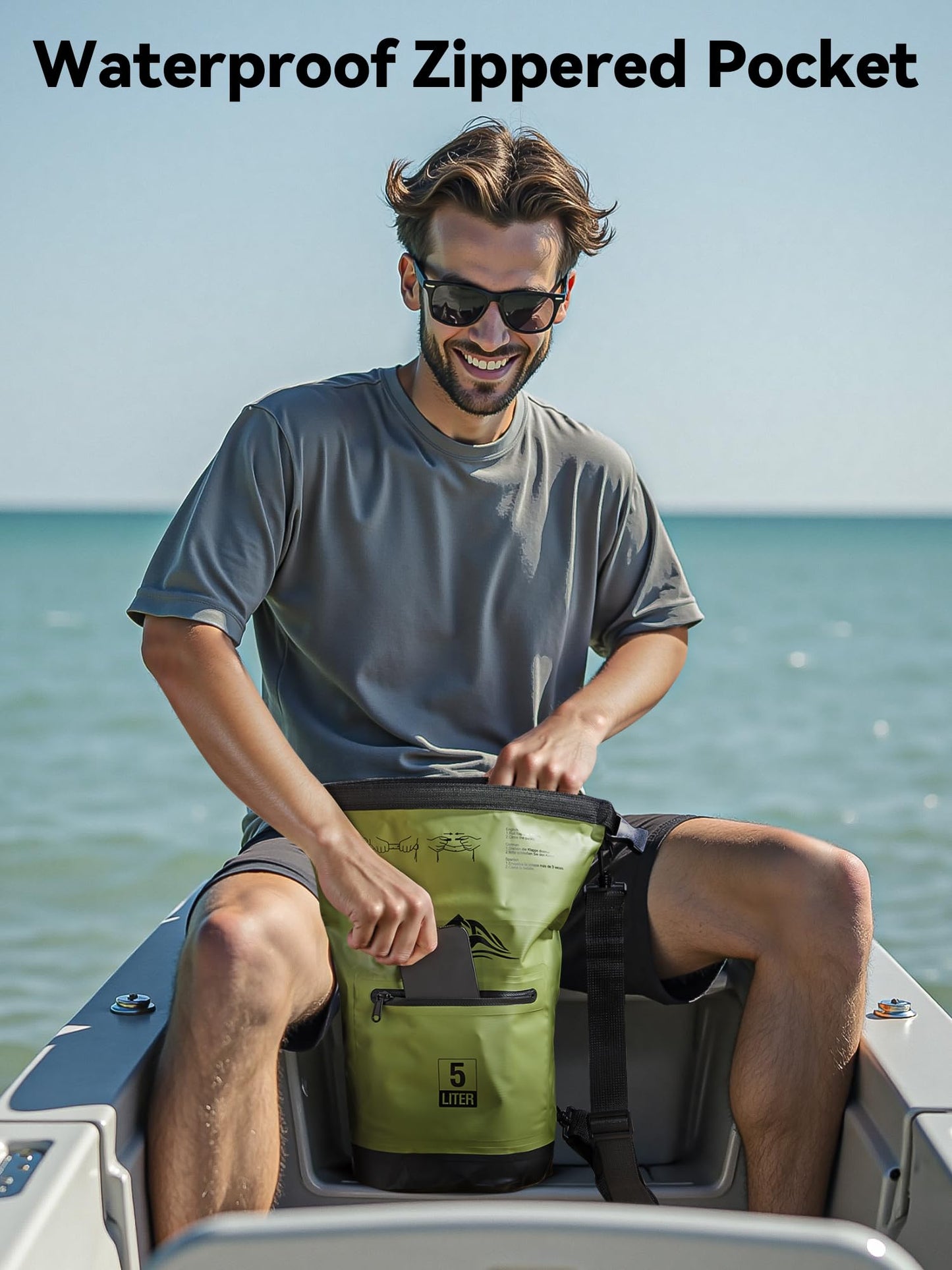 HEETA Waterproof Dry Bag with Front Zippered Pocket for Women Men, Roll Top Lightweight Dry Storage