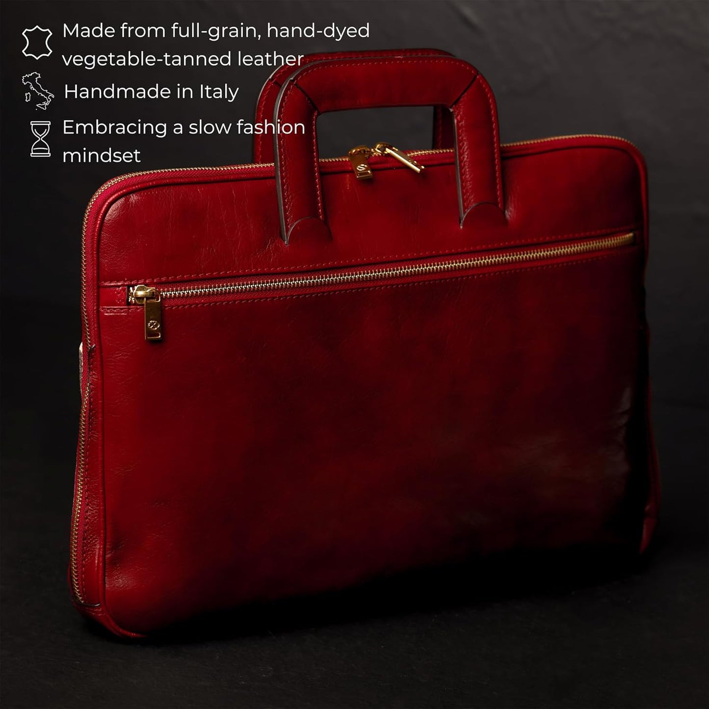 Time Resistance Slim Leather Briefcase - Italian Handmade Leather Computer Bag - Briefcase for Men and Women - Laptop Bag