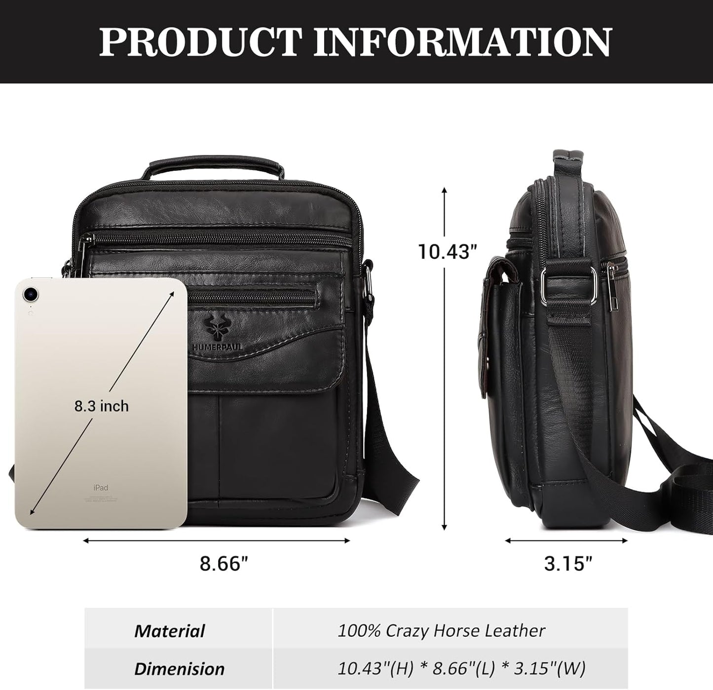 Small Messenger Bag for Men Sling Crossbody Shoulder Bag Genuine Leather Handbag Man Purse for Work Business