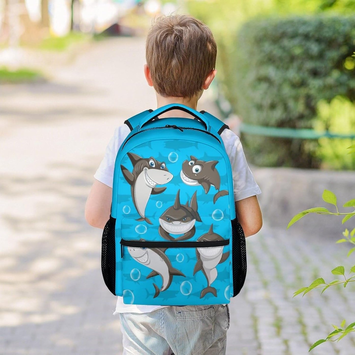 Shark Backpacks for Boys, Large Capacity Backpack for School, Funny Blue Lightweight Bookbag for Kids