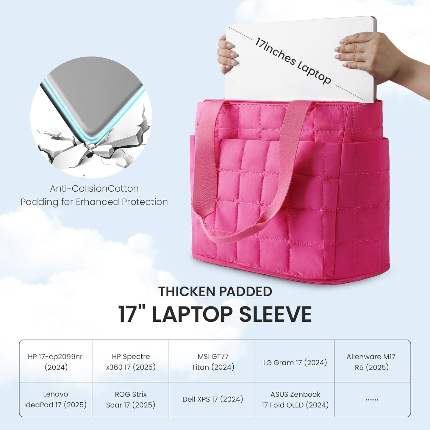 befen Laptop Tote Bag for Women Work, Travel Tote Bags Nurse Puffer Quilted Handbags, Lightweight Waterproof Beach Purse