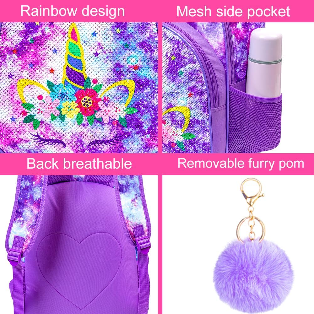 WZLVO Kids Backpack for Girls,Prechool Elementary Kindergarten School Bookbag and Lunch Box