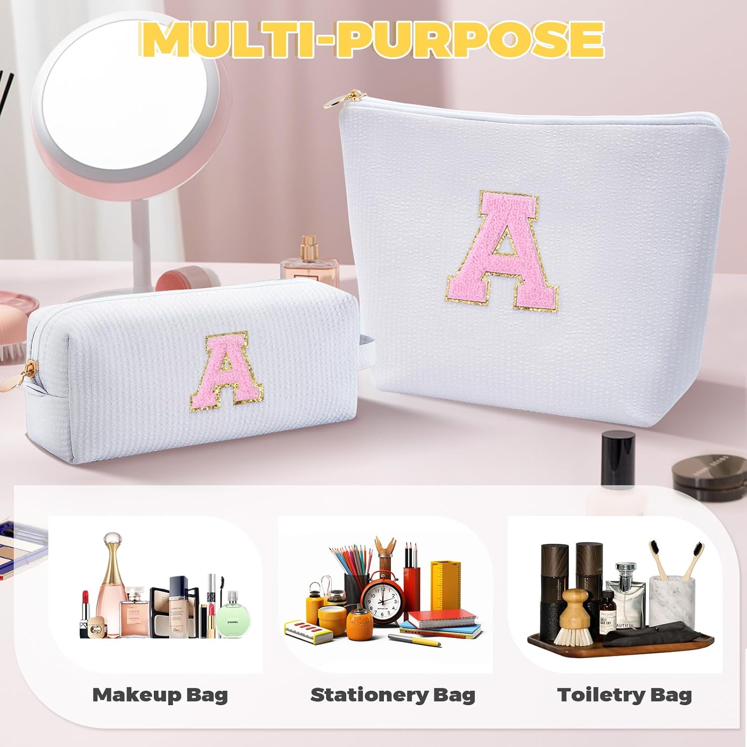 Makeup Bag Set Initials Cosmetic Bag,Gifts for 10 11 12 13 14 15 16 17 18 Years Old Girl Girlfriend