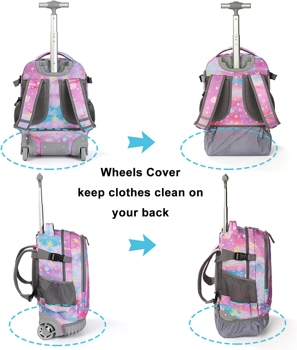 Tilami Rolling Backpack 19 inch Wheeled Cute LAPTOP Boys Girls Travel School Student Trip，Beautiful Tail