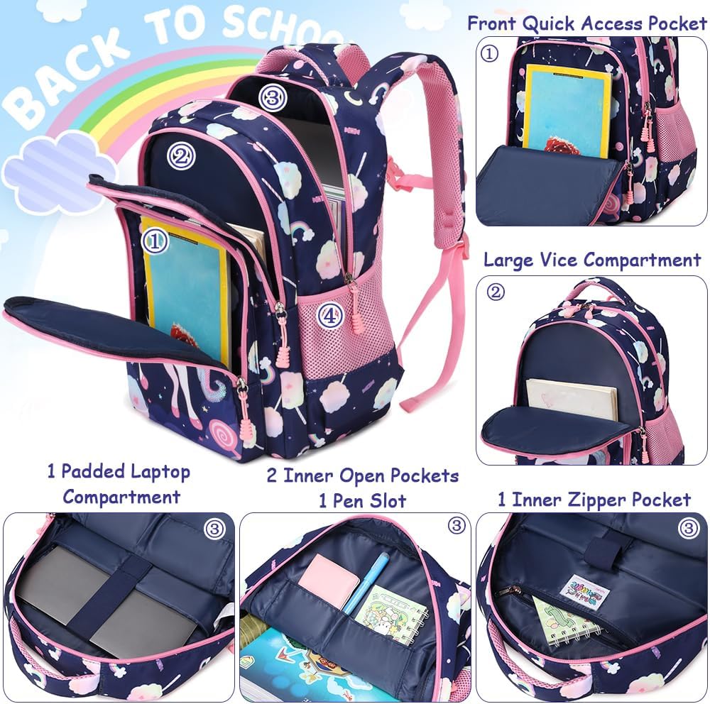 Meisohua Girls Backpack with Lunch Box 3 in 1 Set Kids Backpack for Girls Preschool Kindergarten Elementary School Backpack