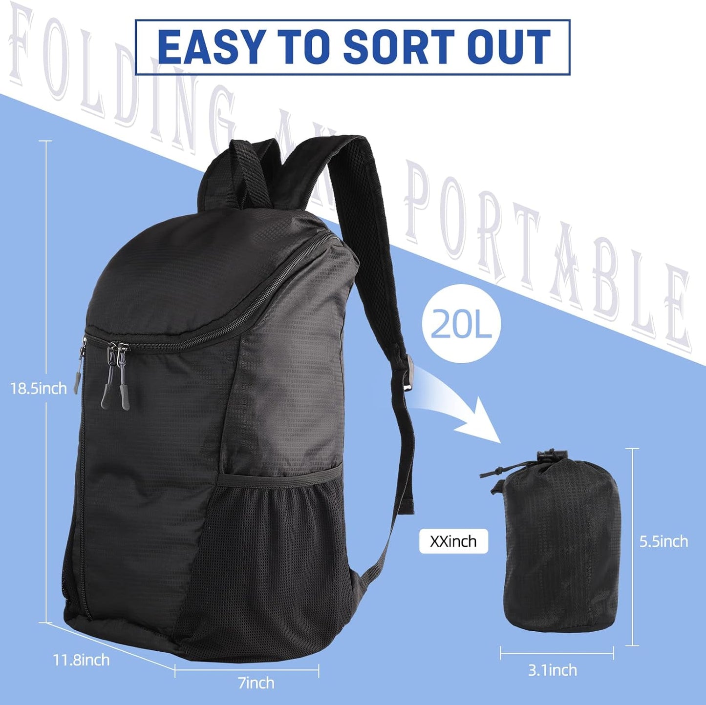 DOVO Hiking Backpack, Waterproof and Wear-resistant Lightweight Backpack Packable,Outdoor Travel Camping Daypack Foldable-BLUE