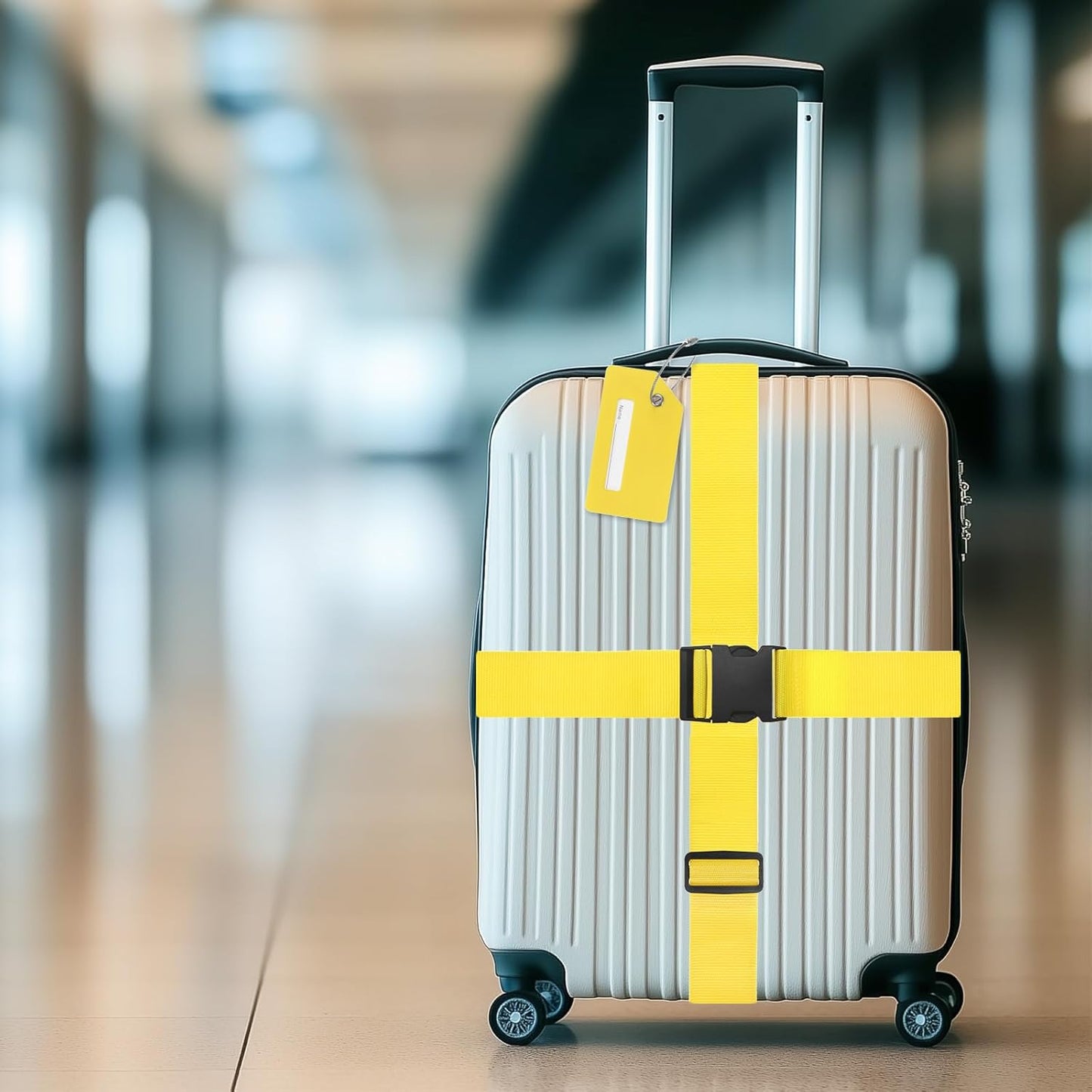 4-Sets Luggage Straps TSA Approved, Travel Straps for Luggage Suitcase Tags Set, Adjustable Suitcase Belt [Yellow]