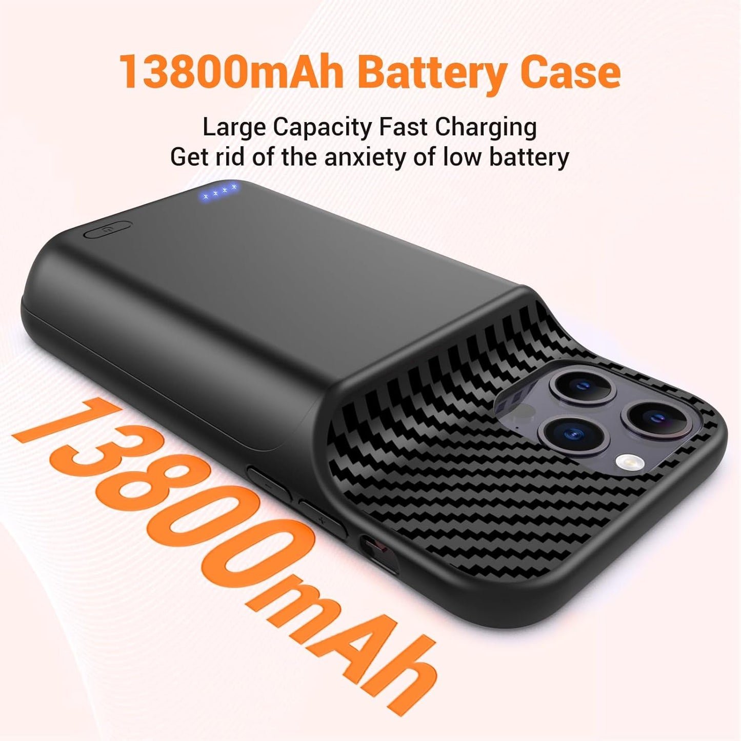 Upgraded 13800mAh Battery Case for iPhone 13 Pro Max, 14 Pro Max, 14 Plus [6.7 Inch] - High Capacity Portable Charger Case with Tempered Glass Screen Protector Black