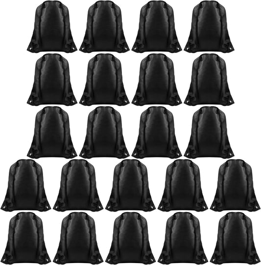 FEPITO 22 Pack Drawstring Bags String Backpack Bulk School Backpack Bag Sack Cinch Bag Sport Bags for Gym Traveling (Black)
