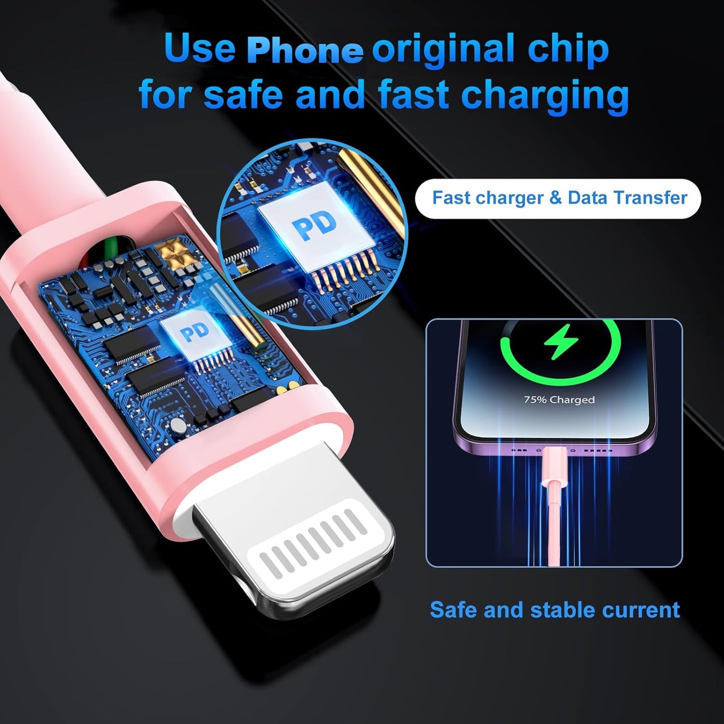 Dayaoncy Compatible with Phone Charger Fast Charging, 20W USB C Wall Charger with 3Pack 10FT, Phone Cable Fast Charging Compatible withi Phone 14/13/12/12 Pro Max/11 Pink