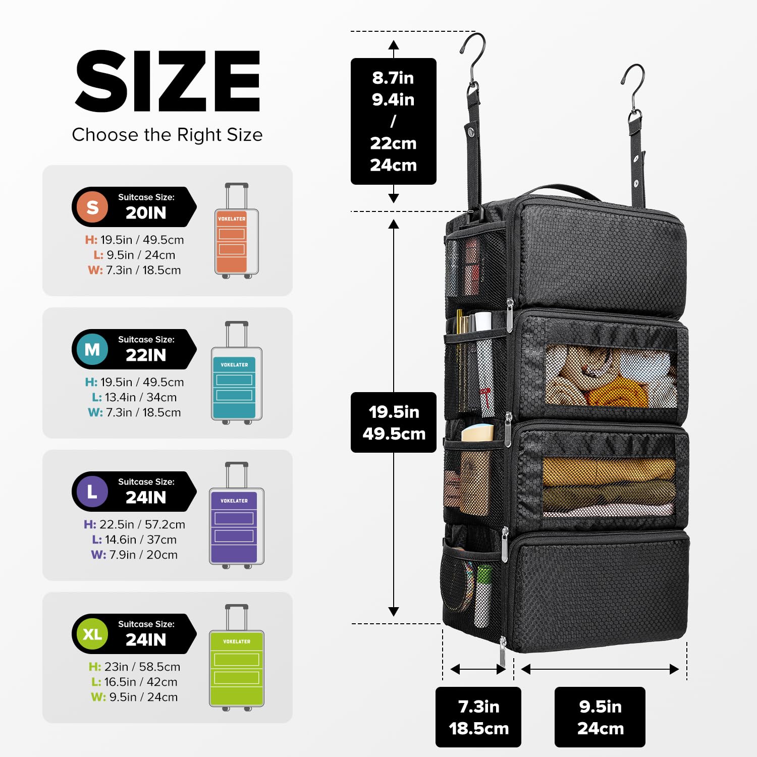 Suitcase Organizer, Travel Luggage Organizer Hanging Shelves Packing Cube Closet/Collapsible