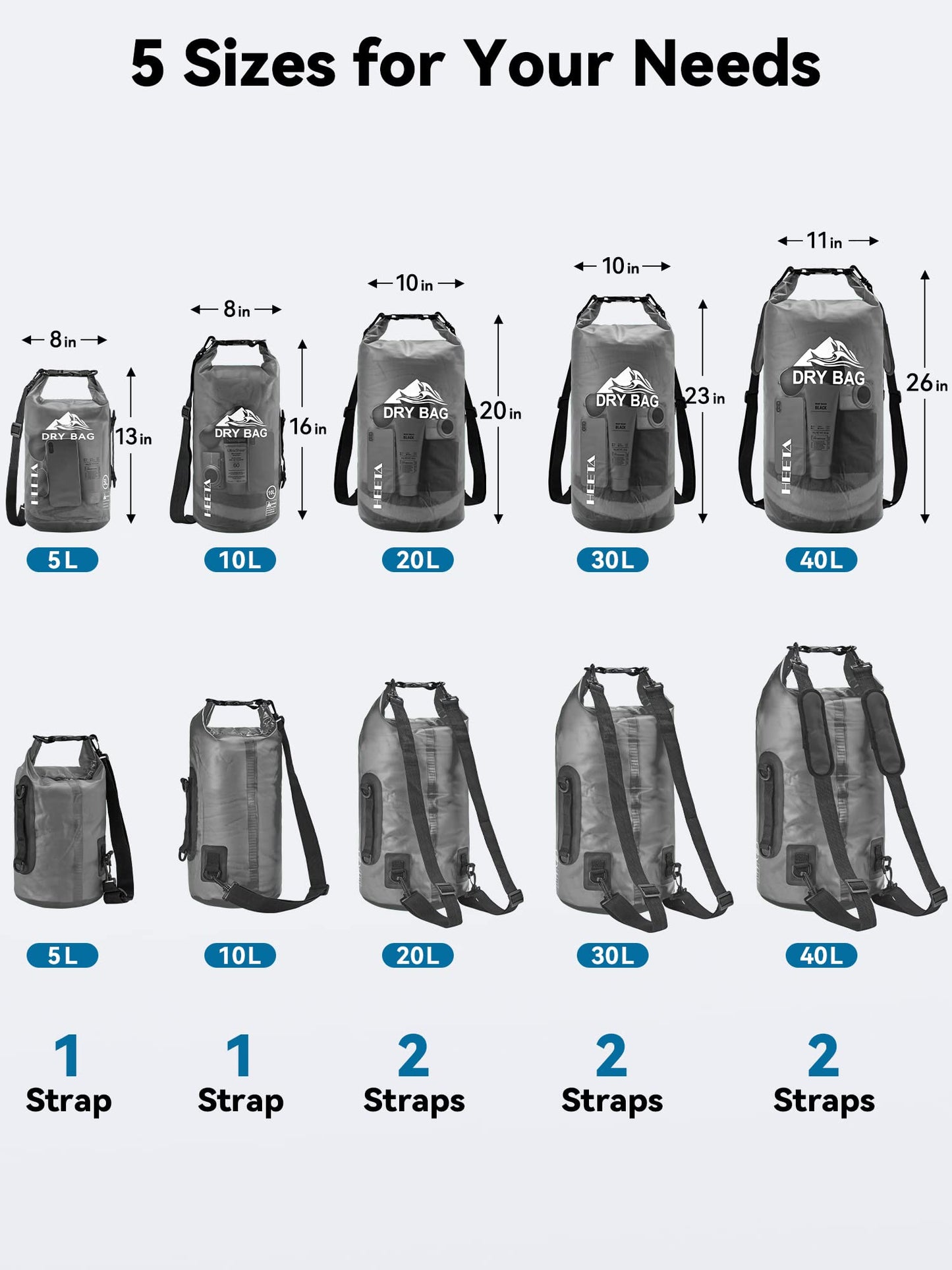 HEETA Dry Bag Waterproof for Women Men, Roll Top Lightweight Dry Storage Bag Backpack with Phone