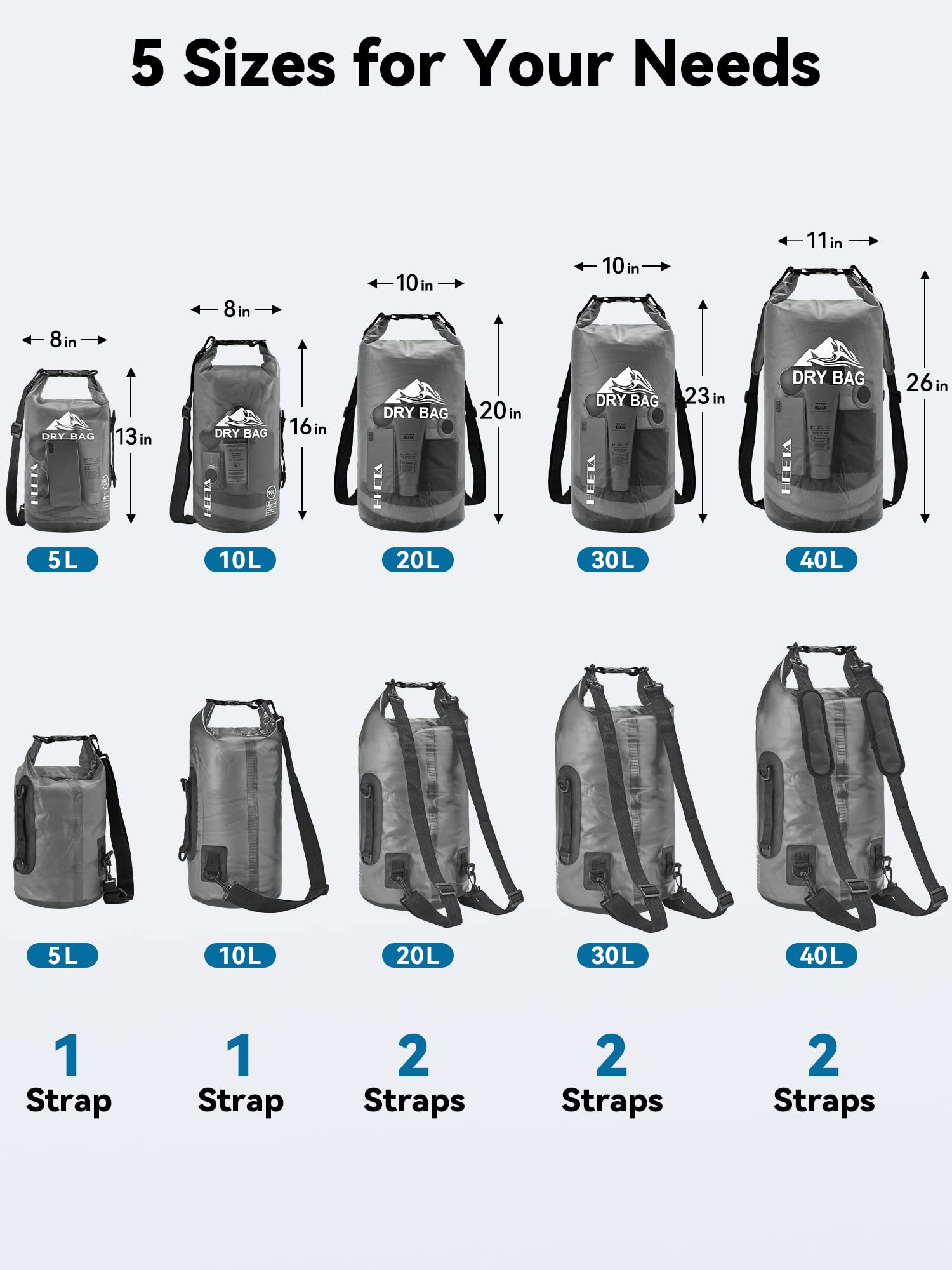 HEETA Dry Bag Waterproof for Women Men, Roll Top Lightweight Dry Storage Bag Backpack with Phone