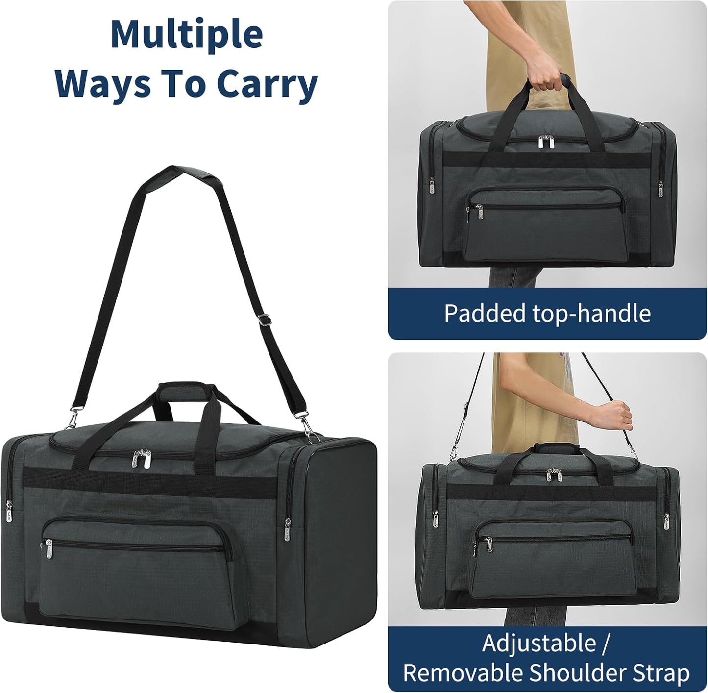 75L Large Duffle Bag for Men - 26 inch Duffel Bag Heavy Duty for Weekend Travel Sport Camping/Travel - Dark Grey