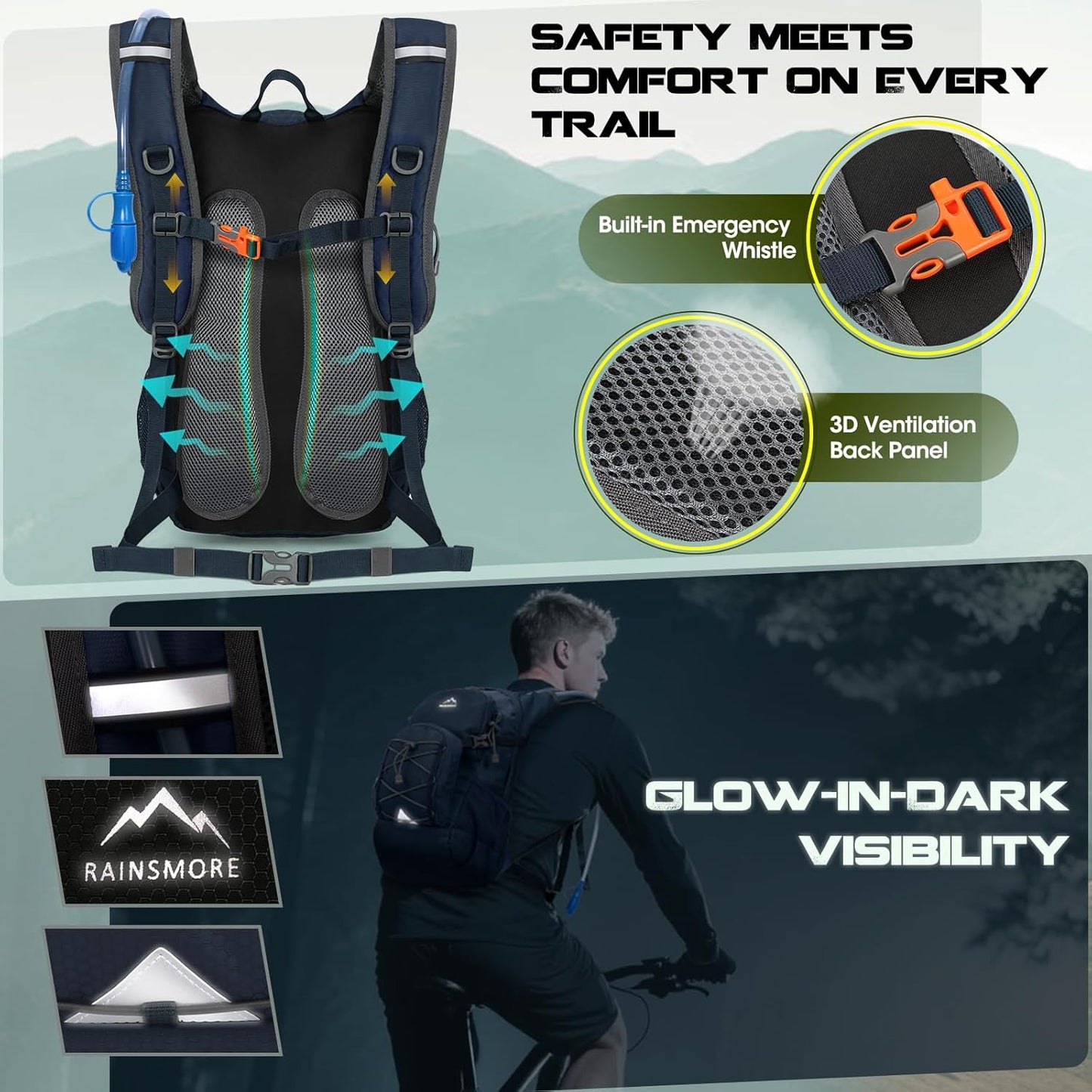 Hydration Backpack with Water Bladder, 18L Lightweight Hiking Backpack for Women&Men Small Insulated Hydration Water Pack for Hiking, Running, Cycling, Biking