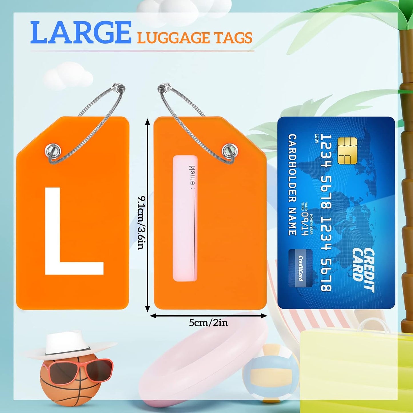 8 Pcs Initial Letter A-Z Luggage Tags Silicone Suitcase Instrument Tag with Name Card and Stainless Steel Loop(Letter L,Colorful)
