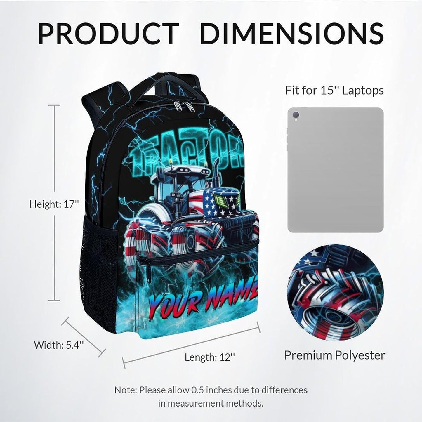 Backpack for Boys, Tractor Backpack for Kids Ages 6-8, 17 Inch Custom Bookbag with Name, Personalized Back to School Gifts