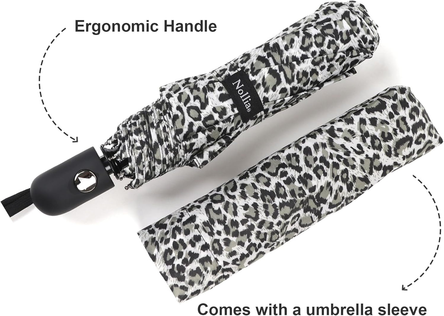 Nollia Windproof Automatic Travel Umbrella, Compact Portable with Reinforced Ribs for Sun & Rain