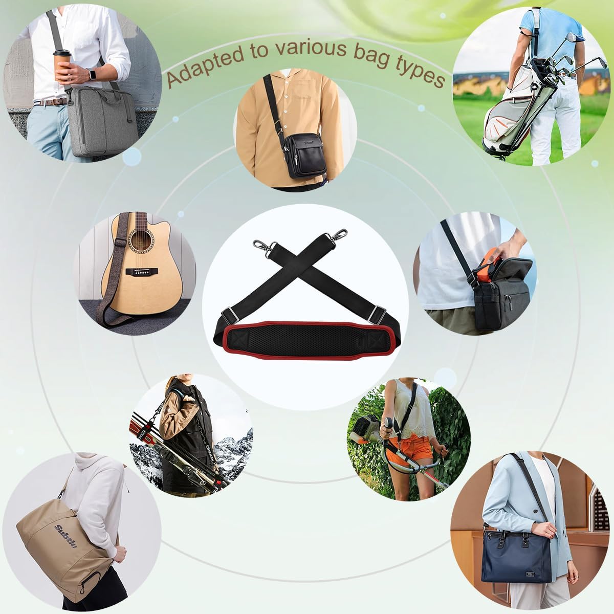 ZINZ Bag Shoulder Strap 78" with Ultra Cushion Breathable Pad,Durable Strap with Double Adjustable Buckles and Metal Hooks for D-ring Bags,Ideal for Individuals 5'11"and Taller,Black Red