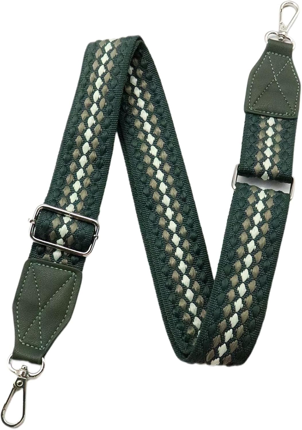 Adjustable Purse Strap with Green Leather End - 1.5" Wide Handbags, Camera, Guitar, Phone & Crossbody Bag Replacement Shoulder Straps(Silver Hardware)