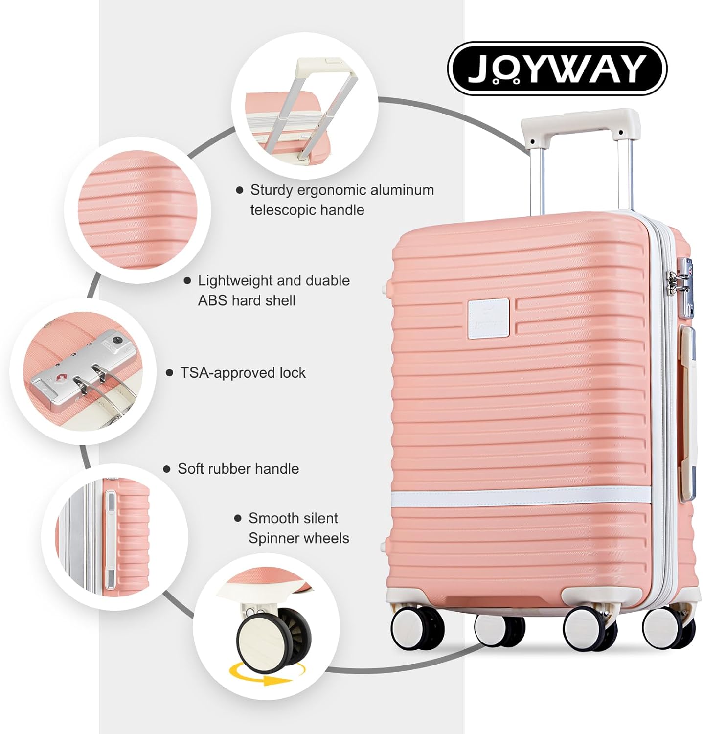 Joyway Luggage Set 3 Piece Suitcase Sets with Spinner Wheel,Hardside Expandable Travel Laggage with TSA Lock (20/24/28,Pink