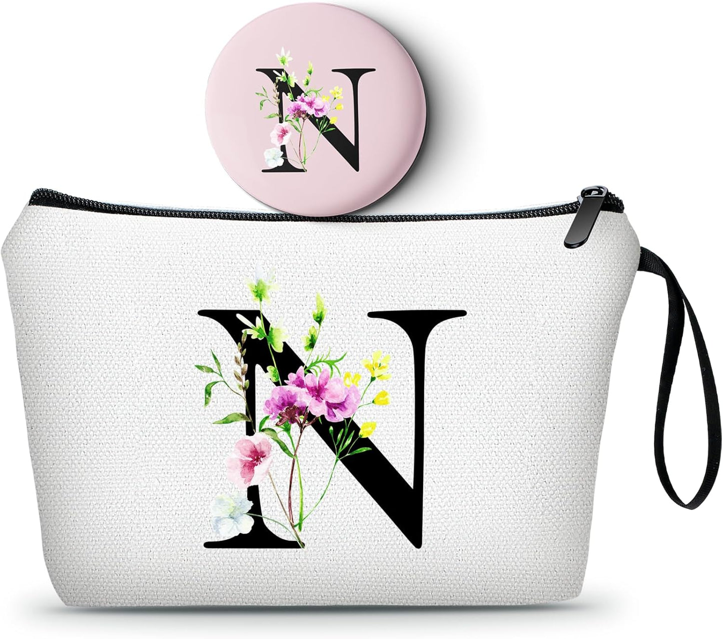 SEAMOON Bride to be Birthday Womens Unique Initial Monogram Gifts for Women Mom Personalized Travel Makeup Cosmetic Bag with Mirror Valentines Mothers Day Christmas Graduation N