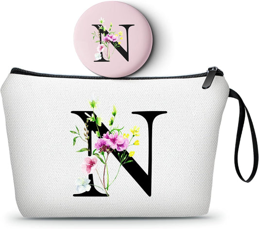 SEAMOON Bride to be Birthday Womens Unique Initial Monogram Gifts for Women Mom Personalized Travel Makeup Cosmetic Bag with Mirror Valentines Mothers Day Christmas Graduation N