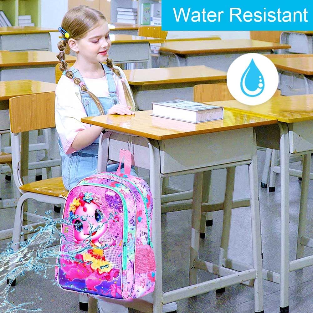 CCJPX 3PCS Dinosaur Backpack for Girls, 16 Inch Kids Ballet Preschool School Backpacks with Lunch Box, Cute Ballet Water Resistant Bookbag with Elementary Toddler Travel