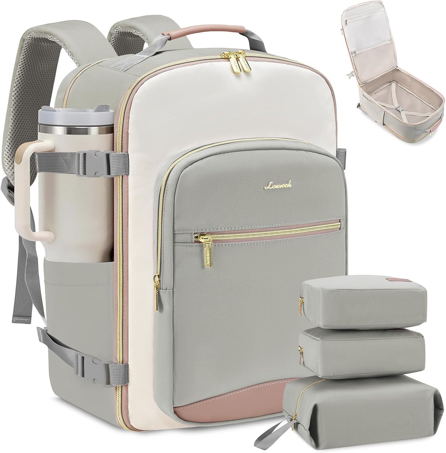 LOVEVOOK 40L Travel Backpack for Women & Men, Airline Approved Carry On Luggage with 3 Packing Cubes, TSA Overnight Bags, Waterproof Personal Item Bag, Weekender Essentials Backpacks fits 17" Laptop