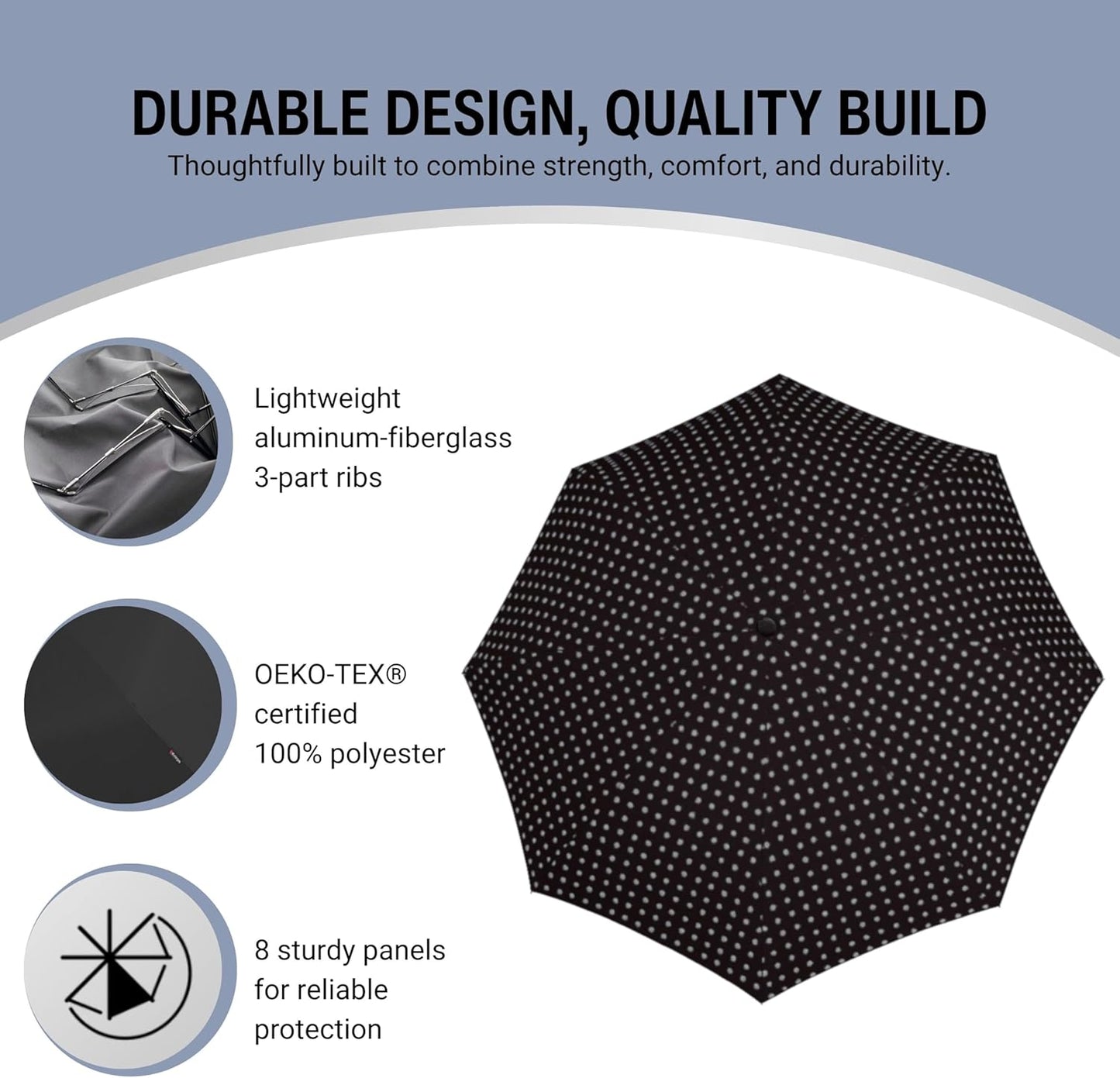 Knirps T.260 Medium Automatic Open Close Rain Umbrella with Curved Handle and Carrying Case - Compact Windproof Travel Umbrellas for Adults, 97cm Diamteter