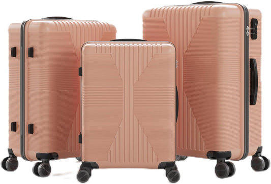 Karl home Luggage Sets 3 Piece, PP Hard Case Suitcase Set with Built-in Lock Spinner Wheels, Lightweight Durable Carry on Luggage for Business Travel - Rose Gold (20"/24"/28")