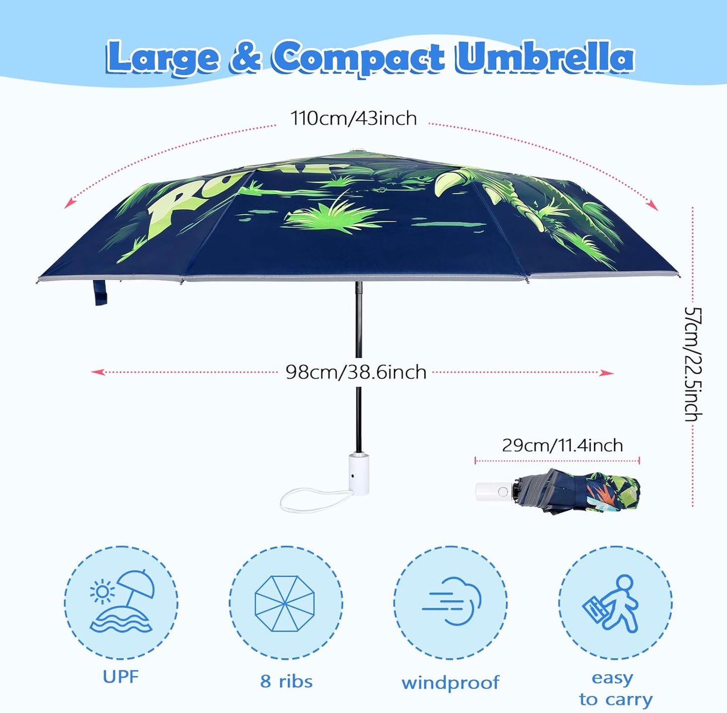 Kids Folding Umbrella Toddler Umbrella with UV Protection Portable Auto Open/Close Anti-rebound Safe Design Windproof, Compact, Lightweight Cute Umbrella for Girls & Boy