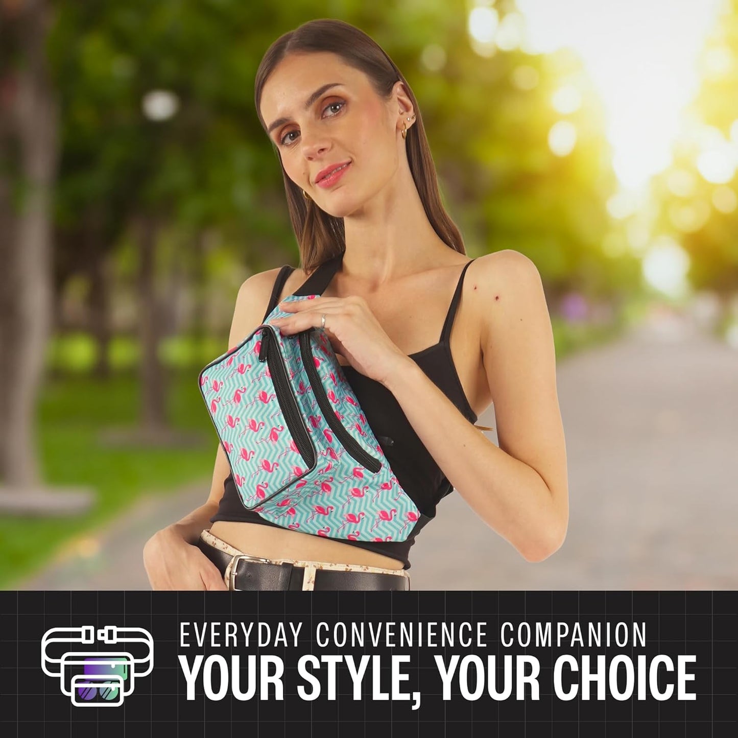 Fanny Pack Belt bag - Crossbody Waist Bag for Men or Women - Hands-Free, Waterproof Large Bumbag for Hiking, Running, and Travel (Flamingo)