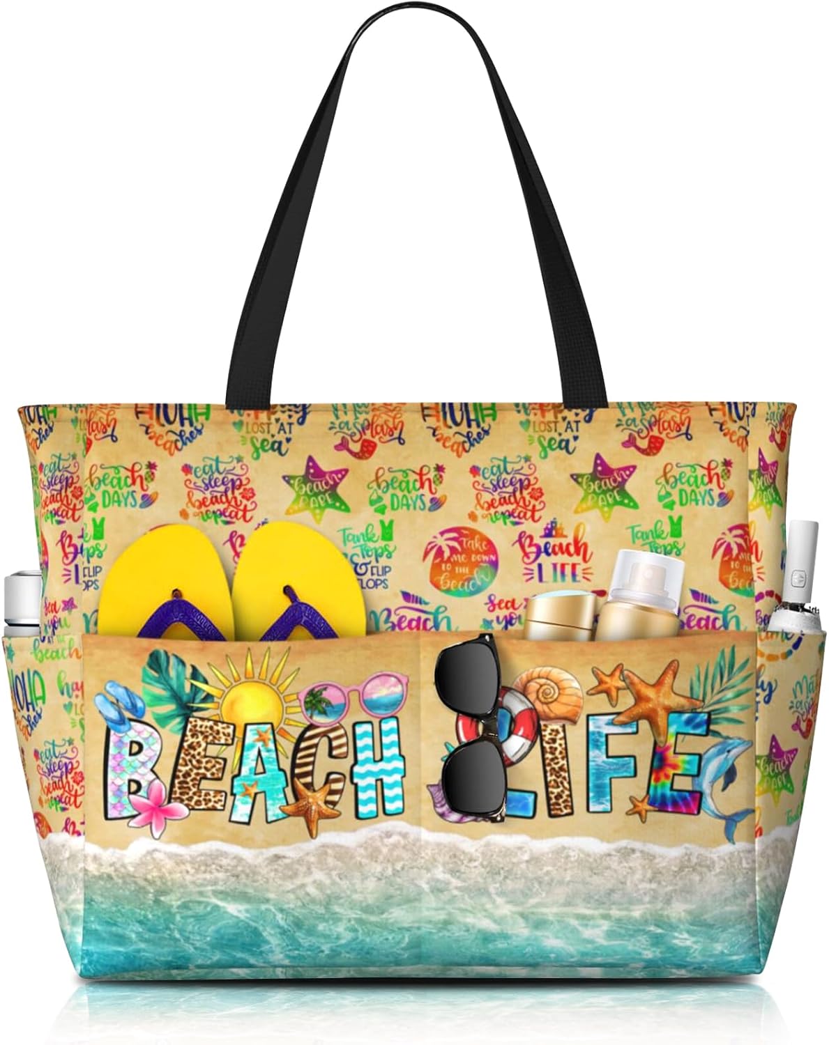 Large Beach Tote Bag Beach Bag Waterproof Sandproof Lightweight Women Tote