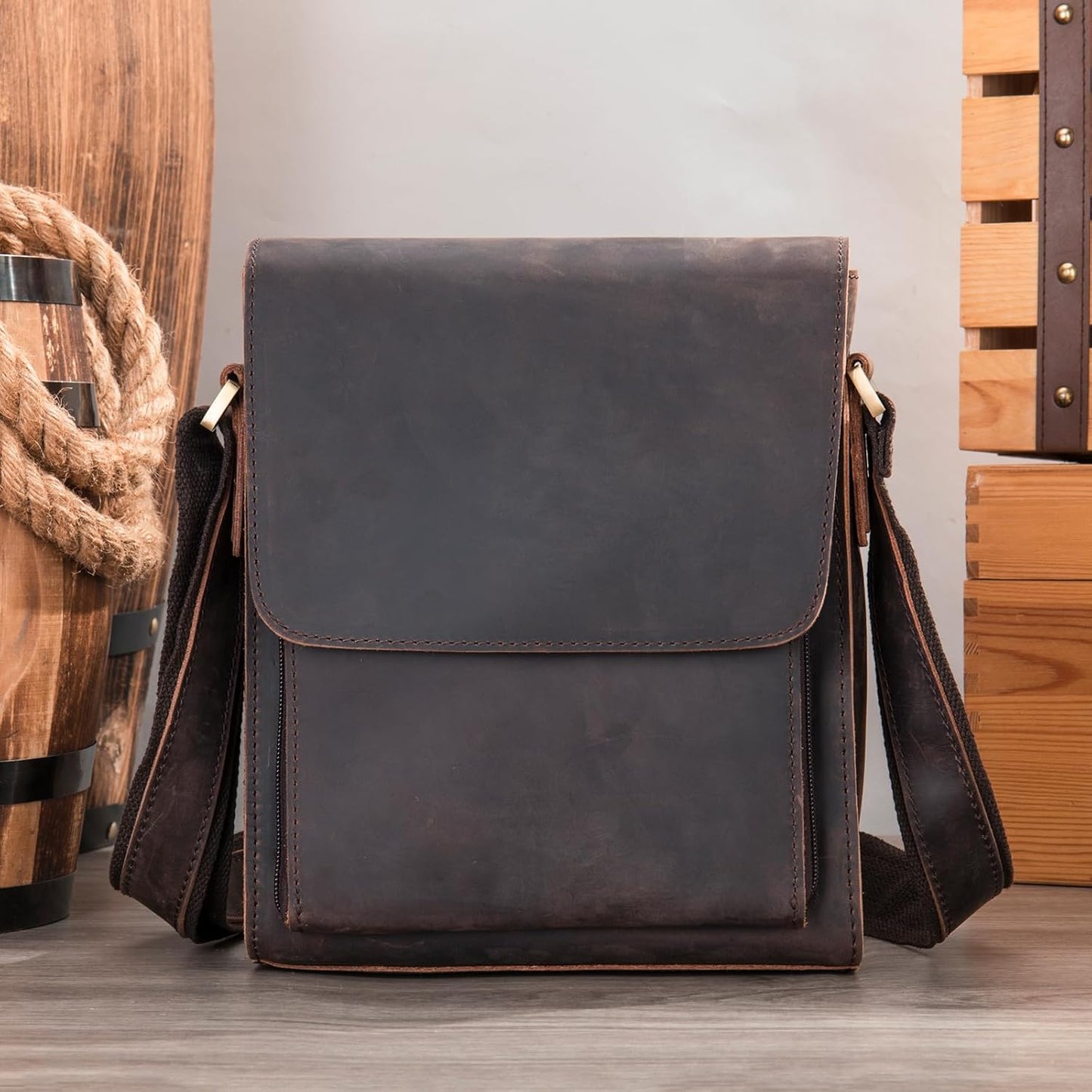 Genuine Leather Messenger Bags Mens Shoulder Crossbody purse Work Business Vintage lager Capacity