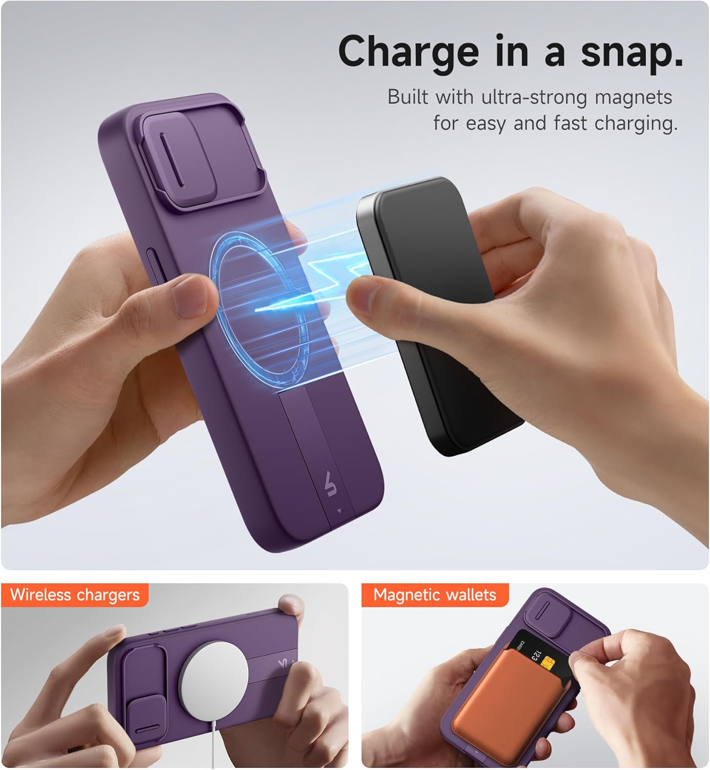 SURITCH for iPhone 16e Case with Magnetic Camera Slide Cover and Adjustable Kickstand, Compatible with MagSafe, Shockproof Bumper Case Slim Protective Cover 6.1 Inch,Dark Purple