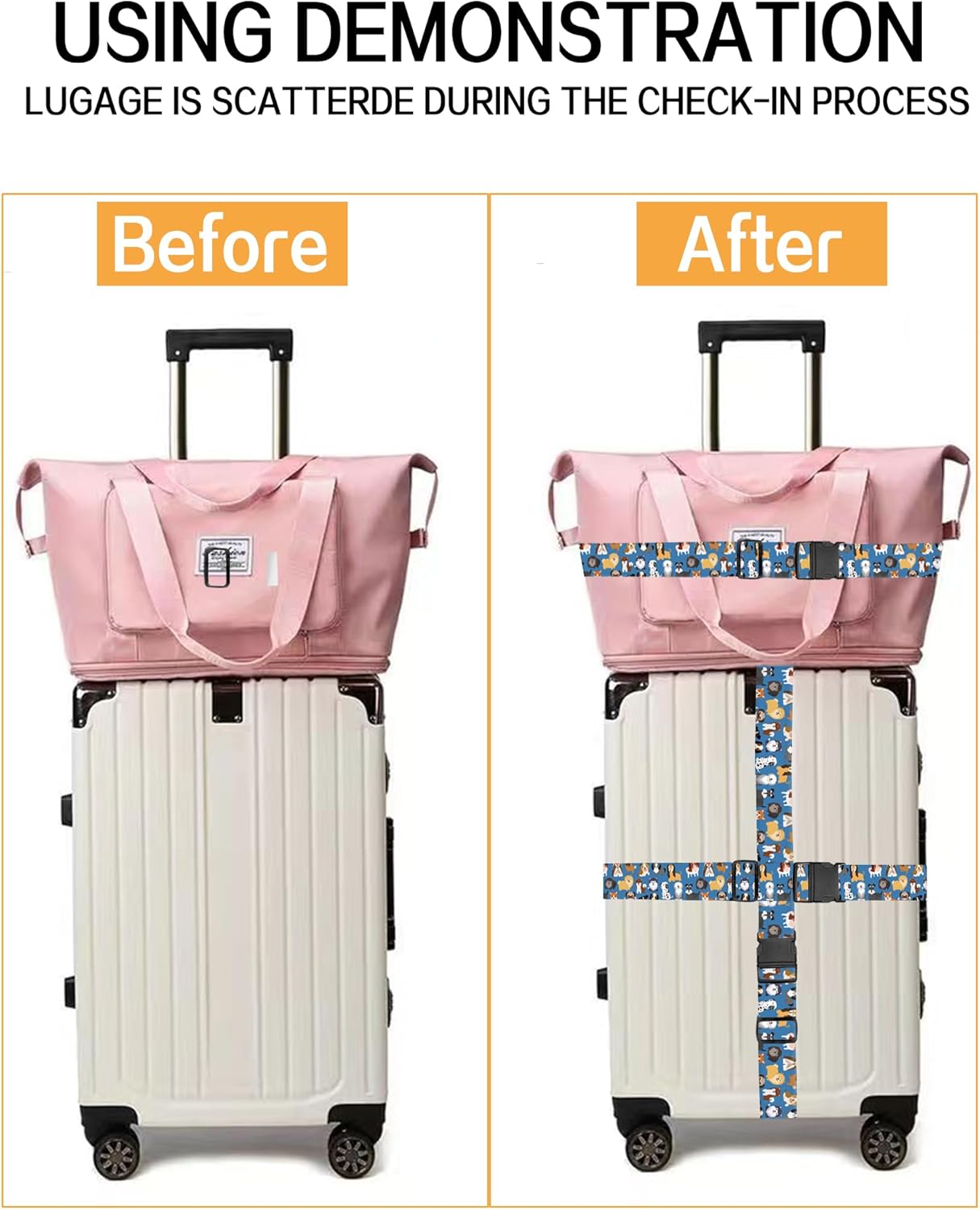 Luggage Straps for Suitcases, Adjustable Travel Belt, Durable Wide Luggage Strap, Cute Suitcase Strap Identifiers with Buckle, Bag Straps for Luggage, Cute Dogs