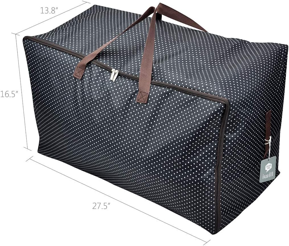 Pack of 3, 27.5 X 16.5 X 13.8", 3-Side Zip Open Storage Bags for Bulk Items Organizer, Travel Duffel Storage Bags, Water-resistant House Moving Organizer Bins with Handles, Black Dots