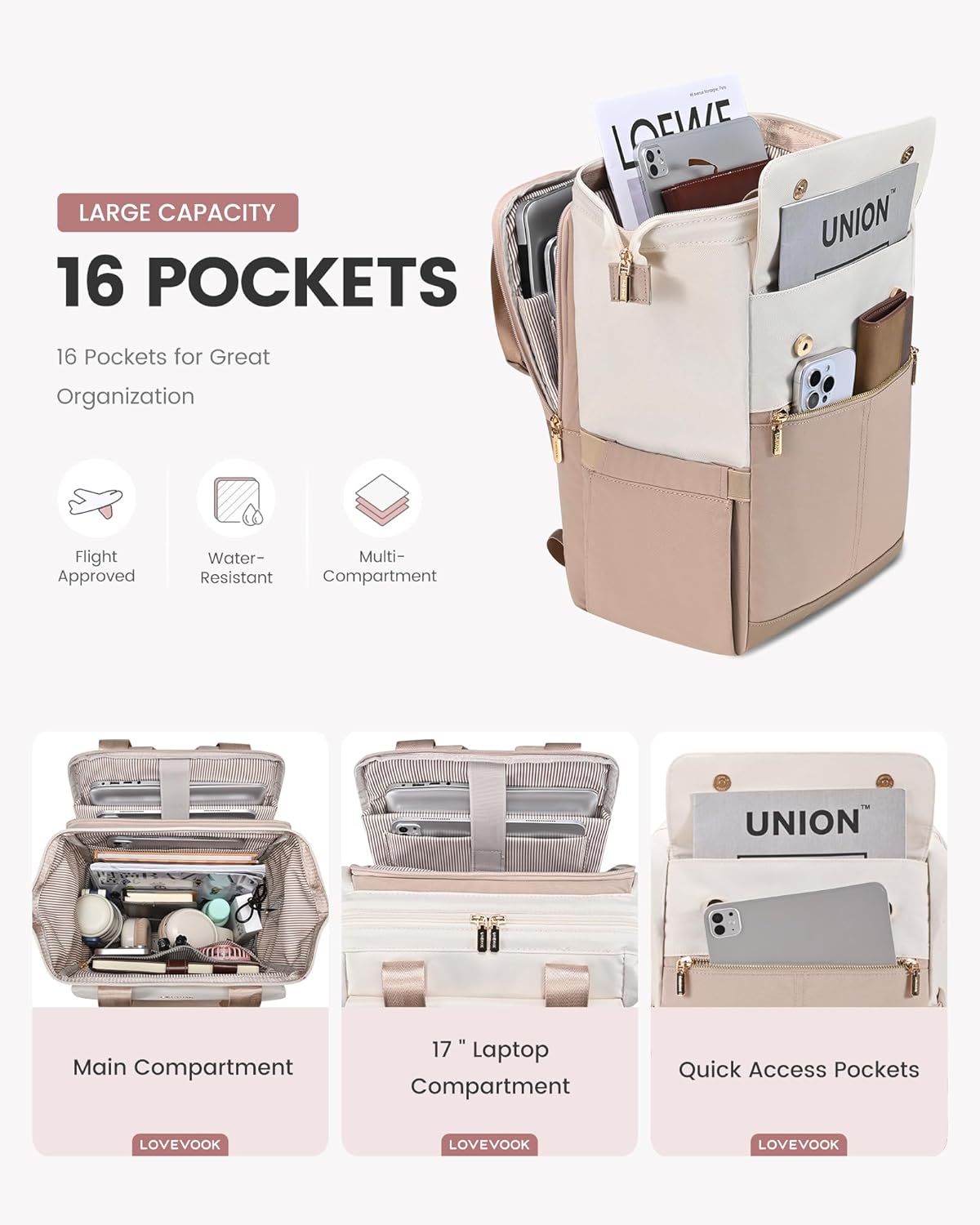 LOVEVOOK 17.3 Inch Laptop Backpack for Women, Large Capacity Travel Backpack with Organizer Bag
