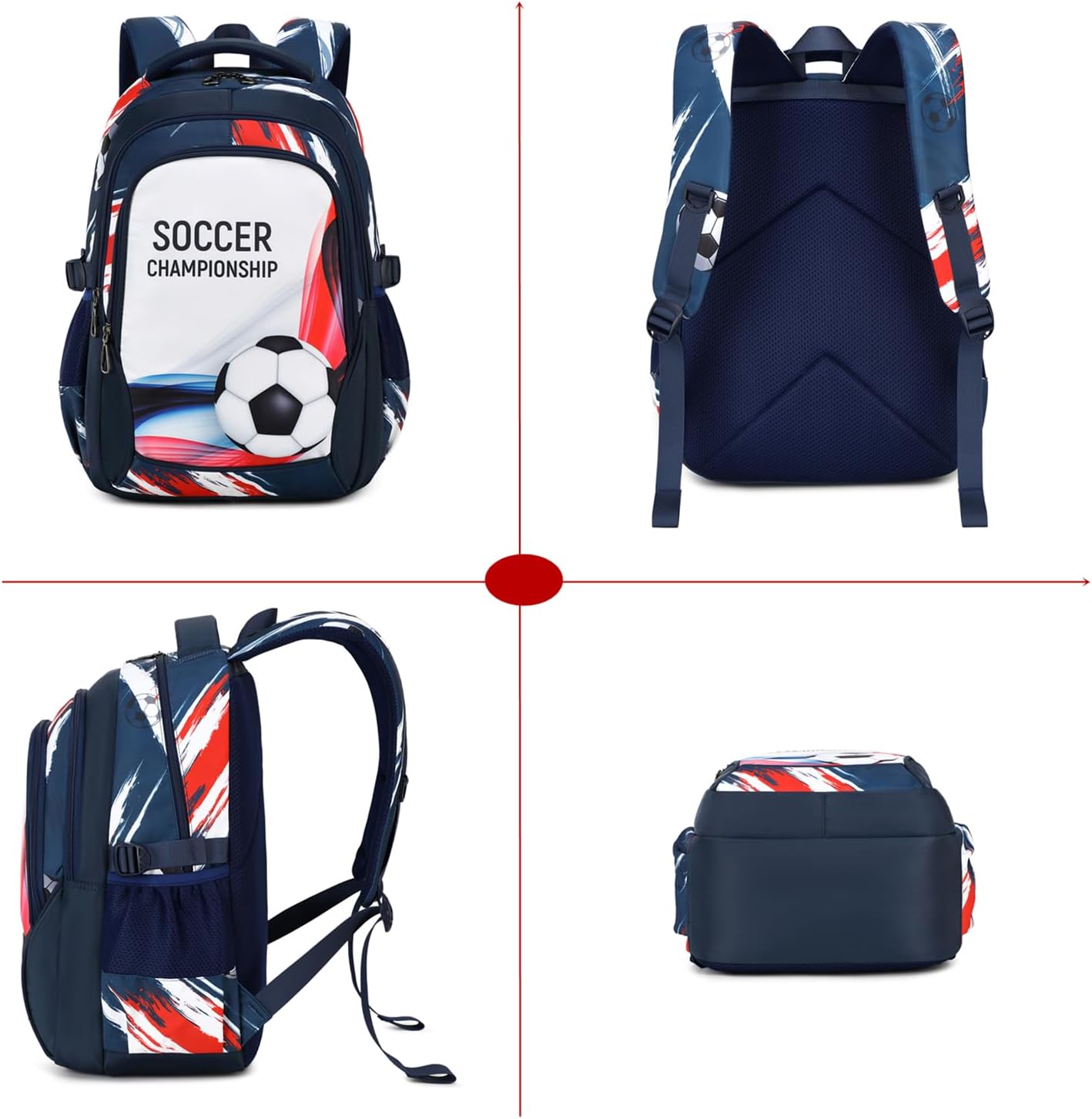 Boys Backpack Kids Bookbag Durable Elementary Middle School Bags Soccer 18in (white)