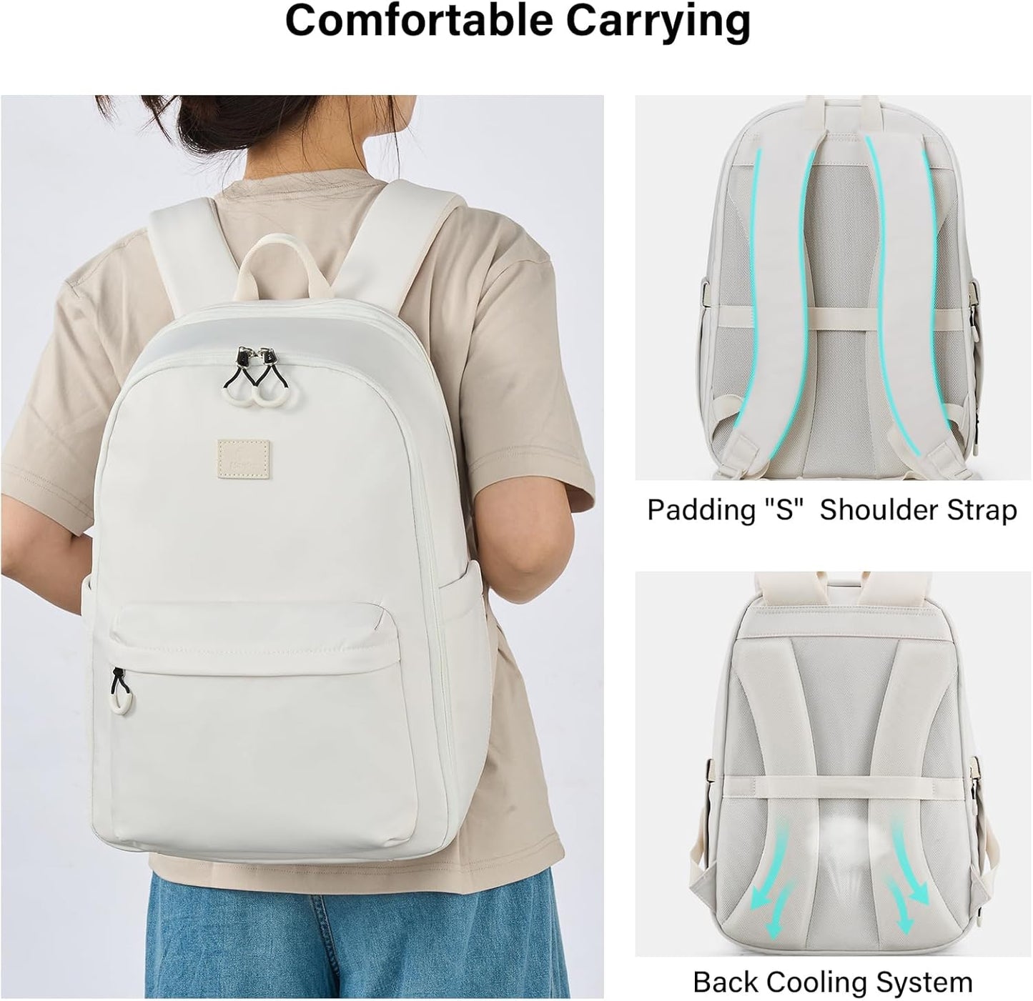 Hanke Expandable Travel Backpack for Women Men, 30L Carry On Backpack Flight Approved, Water Resistant Personal Item Travel Bag Fits 15.6 Inch, Dry & Wet Pocket Weekender Daypack, Off-White