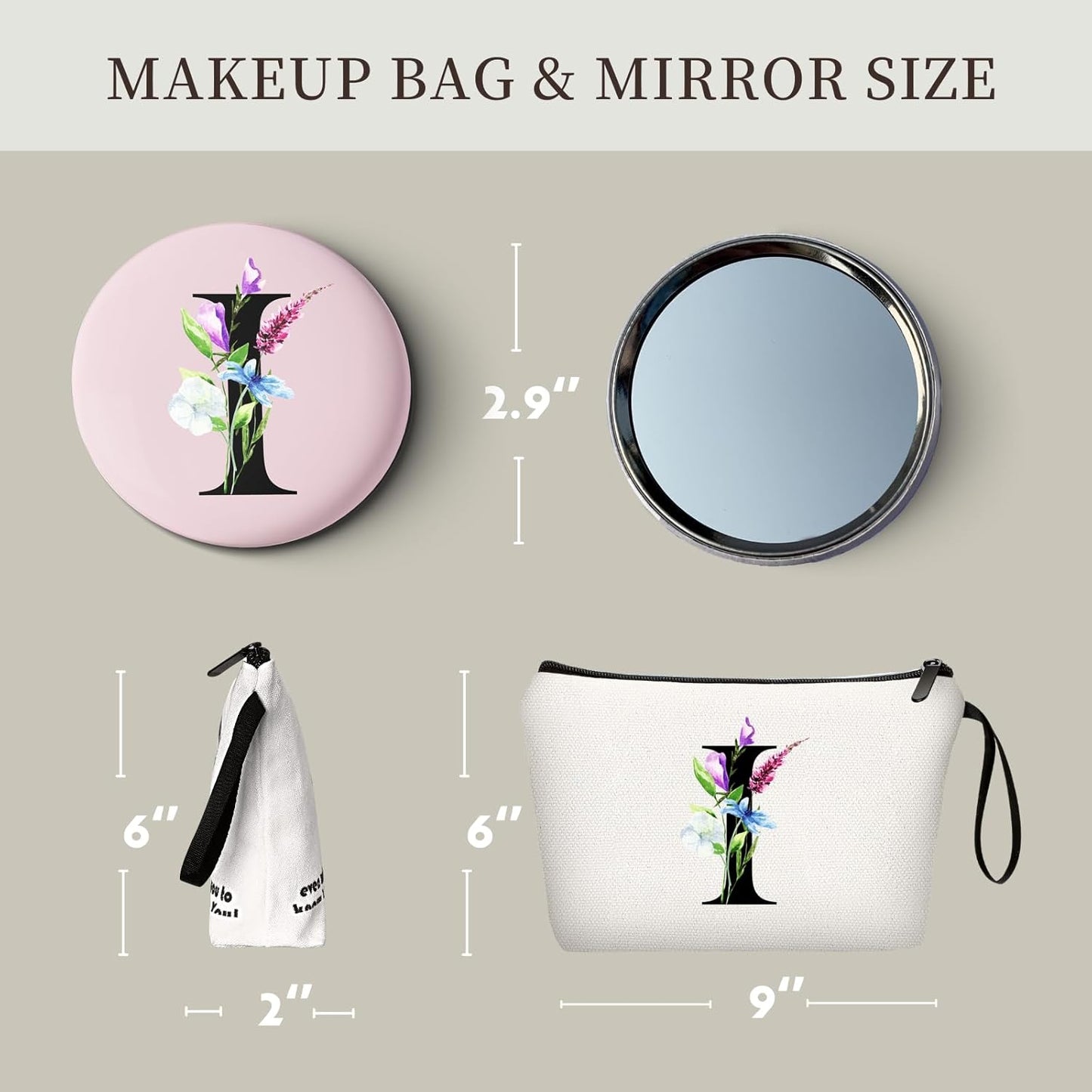 SEAMOON Bride to be Birthday Womens Unique Initial Monogram Gifts for Women Mom Personalized Travel Makeup Cosmetic Bag with Mirror Valentines Mothers Day Christmas Graduation I