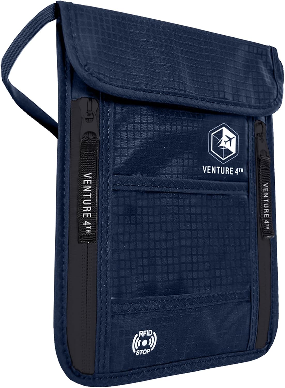 VENTURE 4TH Neck Wallet, RFID Blocking Passport Holder for Travel – Hidden Neck Pouch with 6 Compartments, Slim Lightweight Organizer with Adjustable Strap for Cash, Cards & Passport (Navy Blue)