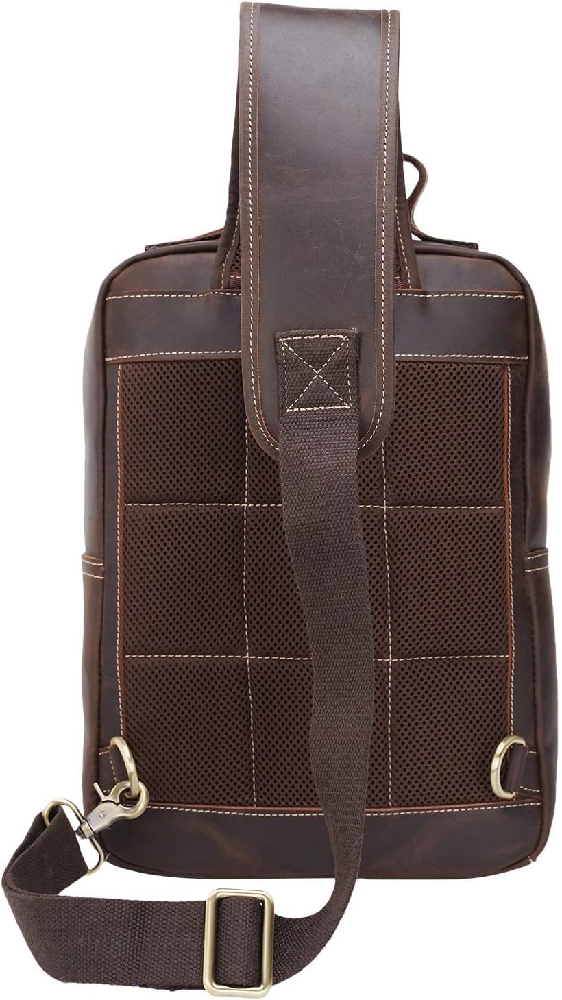 Polare Full Grain Leather Shoulder Backpack Travel Rucksack Sling Bag Messenger Crossbody Bag Daypack
