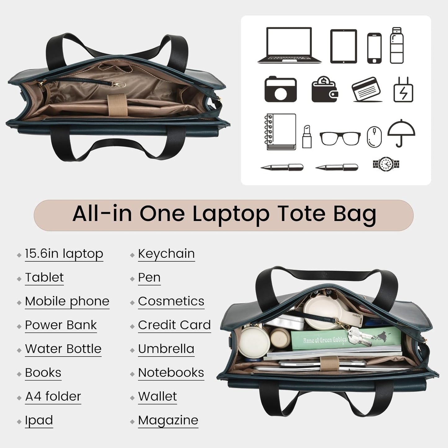 Laptop Bag for Women Leather Laptop Tote Bag Large Computer Bag Waterproof Business Office Work Bag