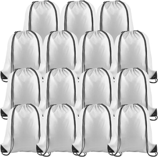 PLULON 15 Pcs White Drawstring Bags, Drawstring Backpack Bulk, Cinch Sack Sport Gym Backpack Bags for Yoga Traveling Outdoor Sports
