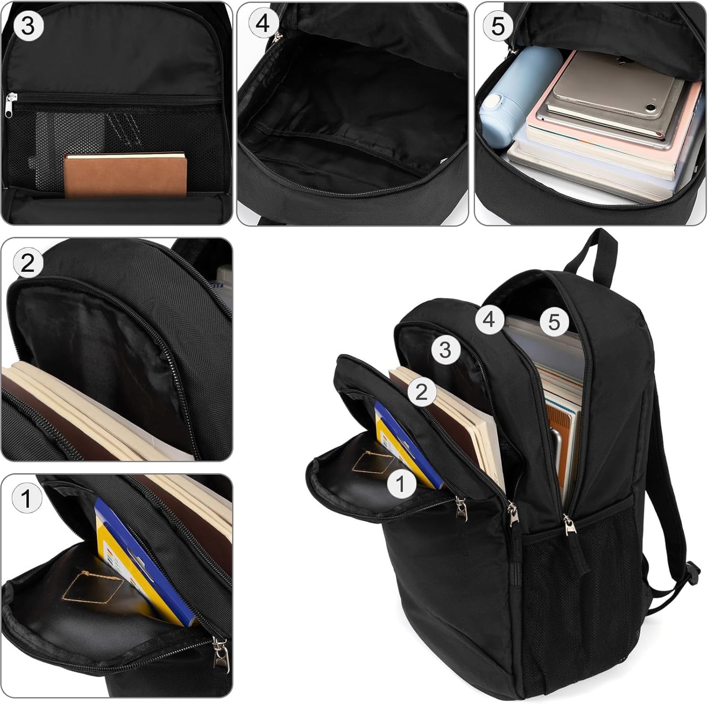Kids Backpack for School Lightweight Elementary Middle School BookBags for Teens Boys and Girls with Chest Strap, 18 Inch Black