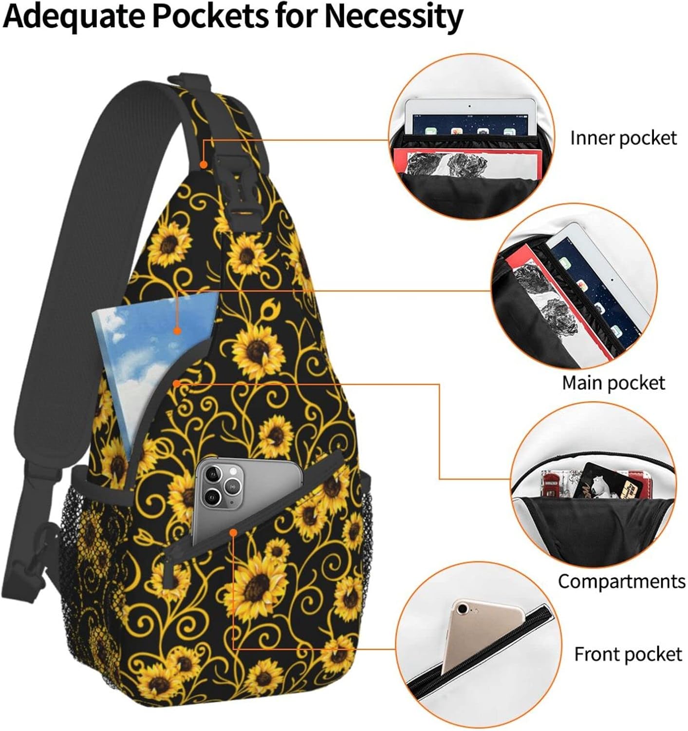 Sunflower Sling Bag Travel Sunflower Crossbody Bag Chest Daypack Hiking Shoulder Bag For Men Women