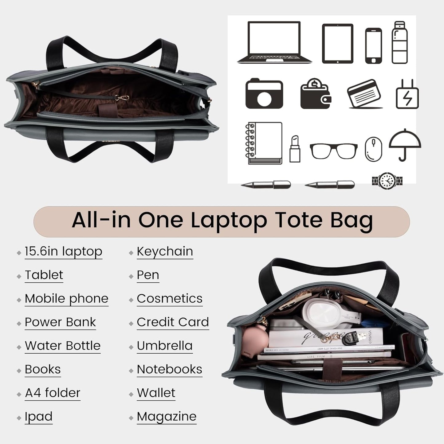 LOVEVOOK Laptop Tote for Women - 15.6 Inch Professional Leather Computer Briefcase - Waterproof
